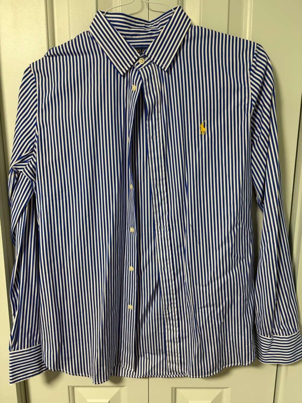 Ralph Lauren Blue & White Striped Cotton Button-Down Shirt with Yellow Pony
